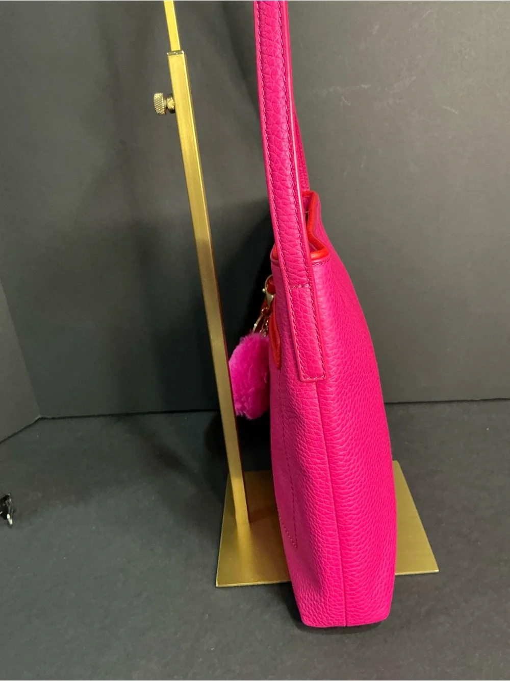 kate spade Hot Pink Pebbled Leather Crossbody with Pom Charm